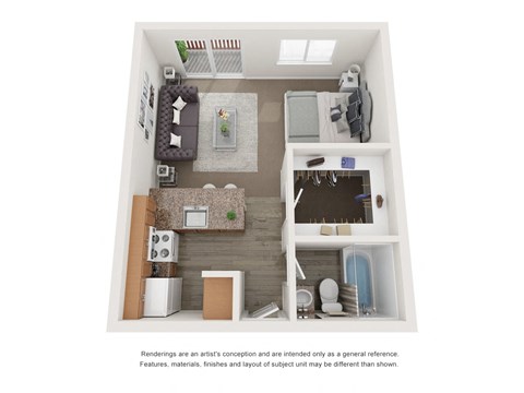 Floor plan for studio, 1 bath, 437 sqft